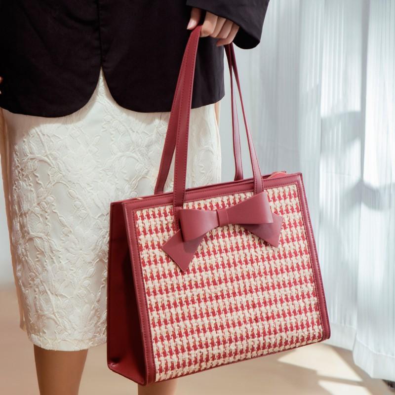 Red Bag 2025 New Wedding Women's Houndstooth High-quality Large-capacity Single-shoulder Tote Bride's