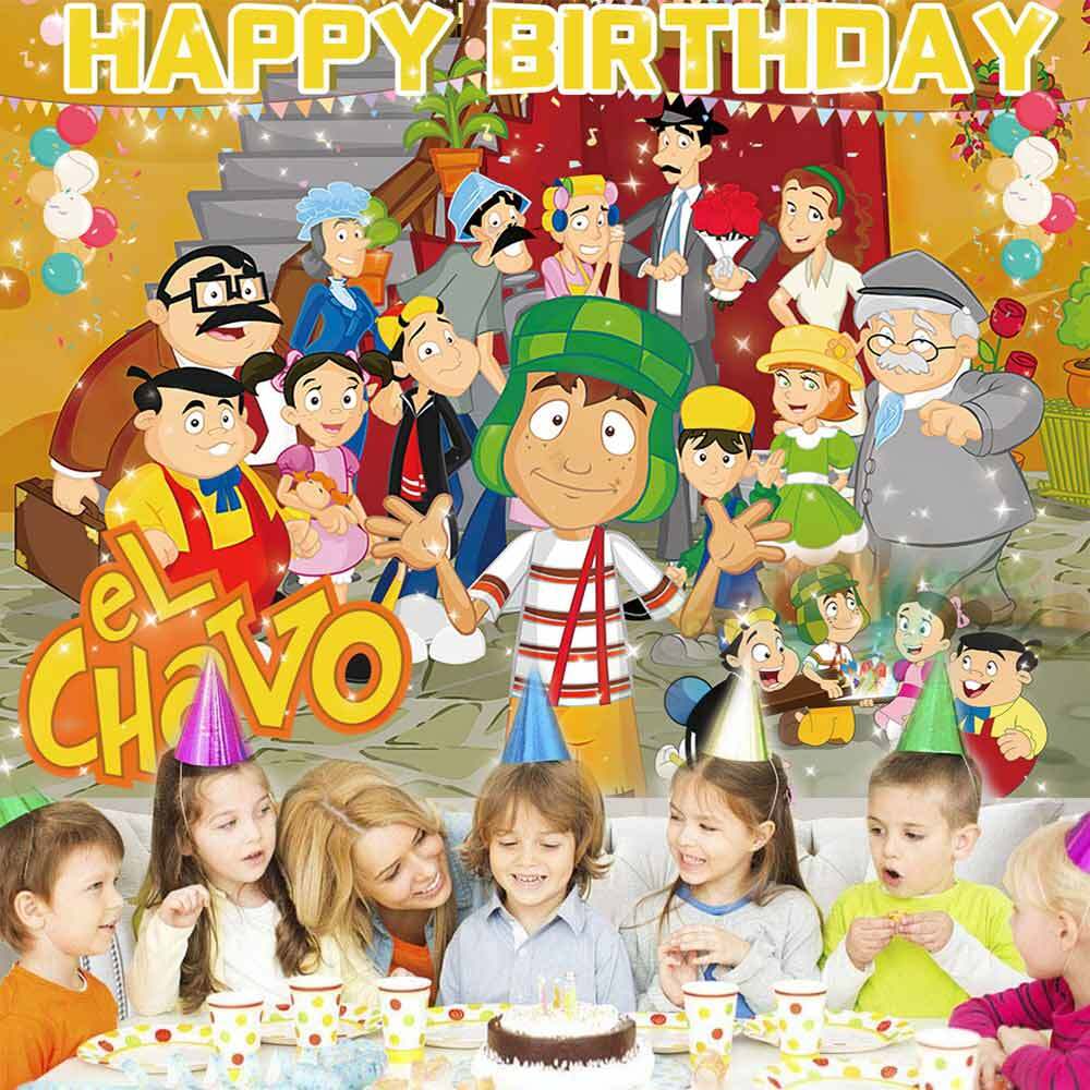 46. El Chavo animato Decorazioni per Feste Sfondo Striscione Vinile Cartone Animato per Bambini 7x5 piedi