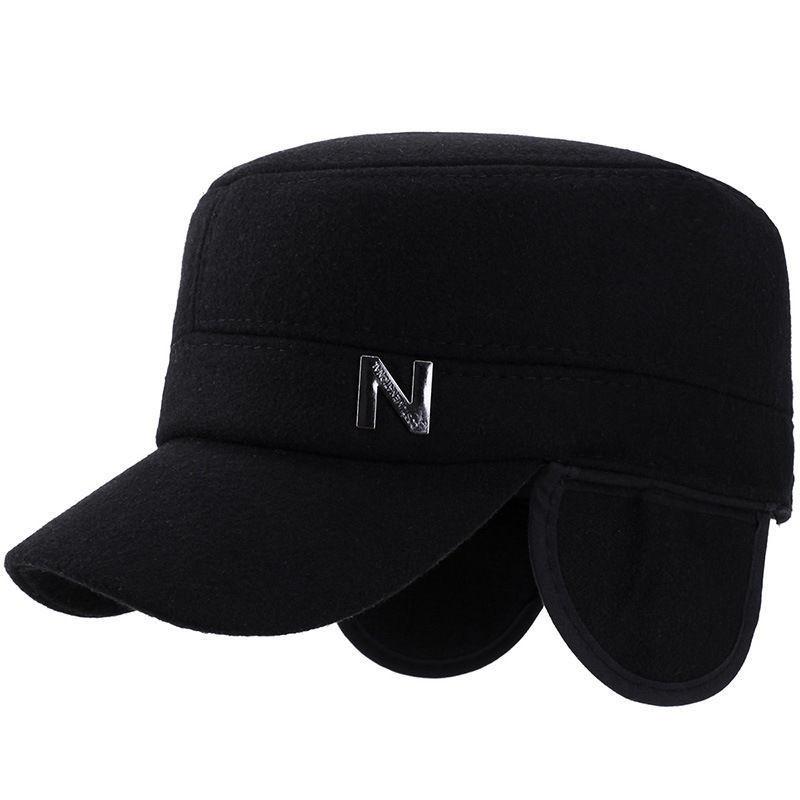 Middle N Letters Aged Elderly Hat Autumn With Thick Wool Windproof Warm Top Flat