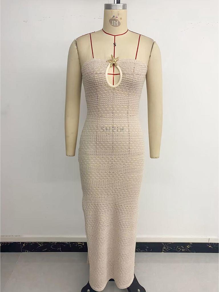 2026 Elegant Resort Luxury Knit Fishtail Slit Skirt Strapless Long Dress