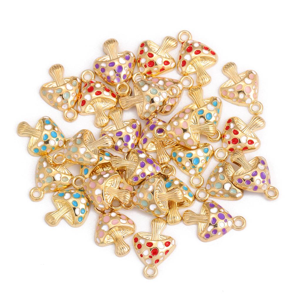 10Pcs Colorful Cute Enamel Red Mushroom Alloy Pendant for Women's Earrings Bracelet Jewelry Made of Charm DIY Necklace Ornaments