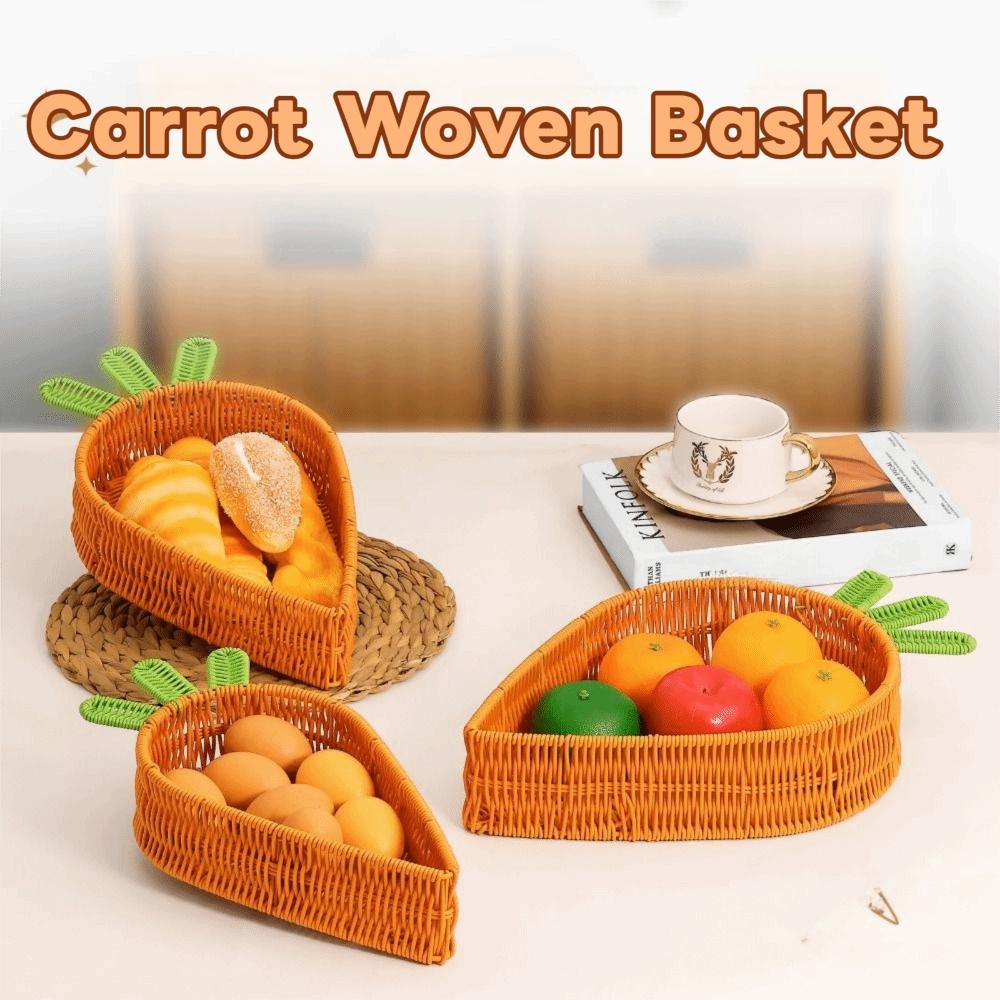 Handmade Carrot Woven Basket Sturdy Ventilated Fruit Serving Tray Decorative Carrot Shape Dried Fruit Container Office Use