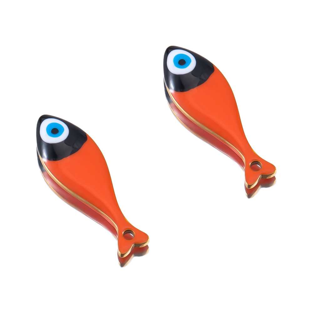 2pcs Stainless Steel Cute Enamel Stripe Fish Color Fish Tail Charms Animal Pendant Base for DIY Earring Necklace Jewelry Making