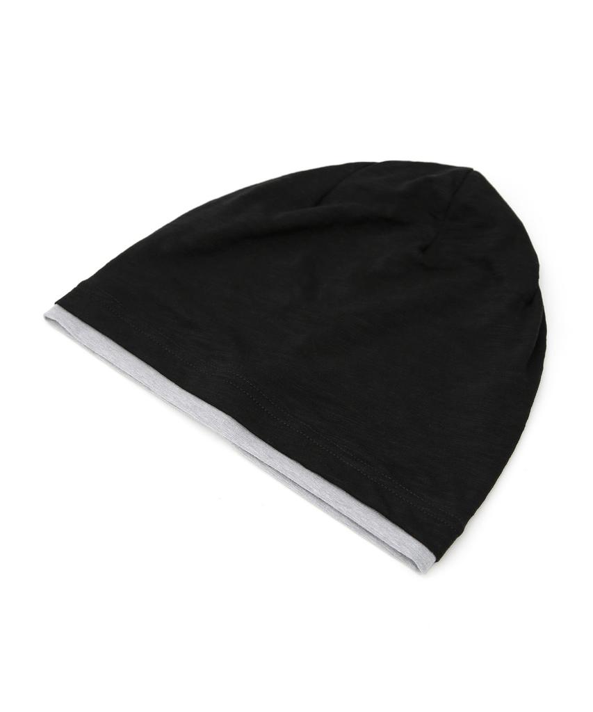 Eondeokeonteulol Cool Two-Tone Color Block Cotton Long Loose Fit Hat Beanie / Layered Slub / Black