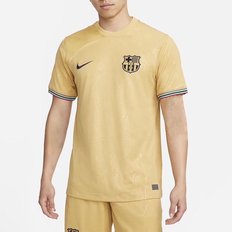 Nike Barcelona 22/23 Season Away Game Short Sleeve Soccer Jersey Men Tops Yellow DJ7675-715