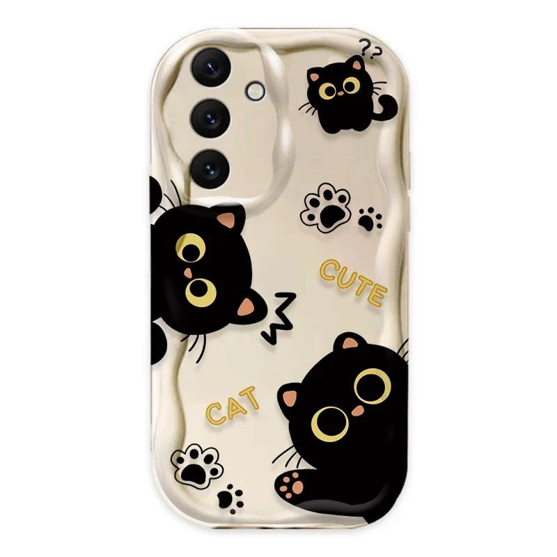 Cute Big Eyes Black Cat Case for Samsung Galaxy A16 A06 A55 A35 A25 A15 A05 A05S A54 A34 A24 A14 A73 A53 A33 A23 A13 A52 A32 A22