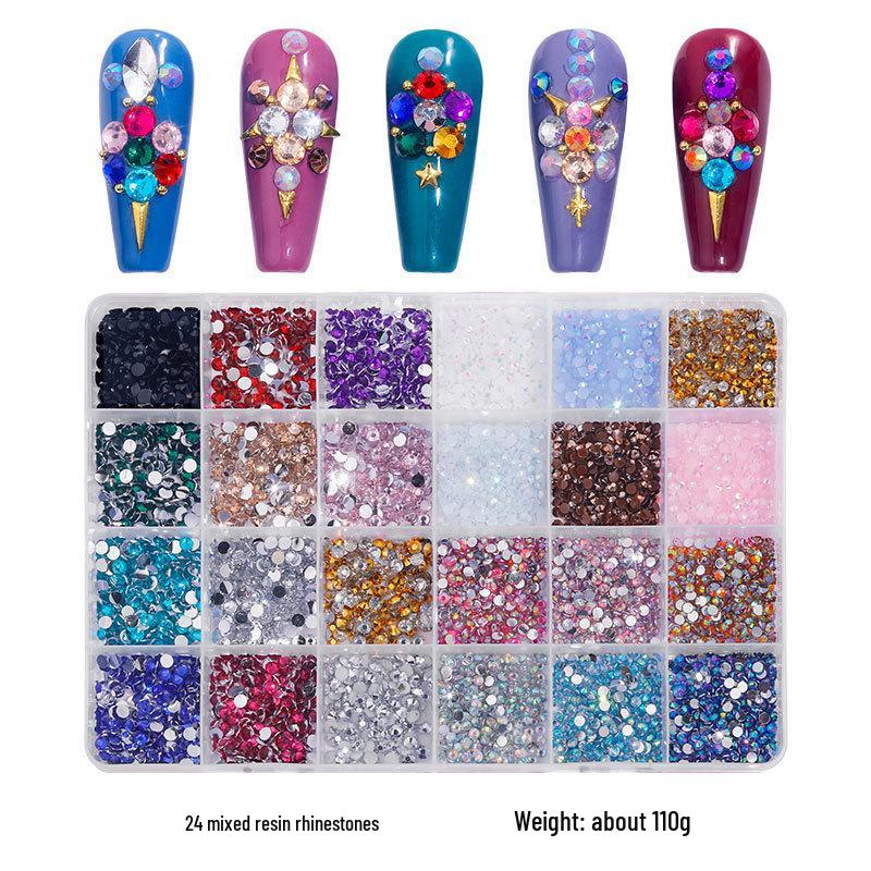 Fluorescent AB Resin Flat-Back Rhinestones for Nail Art - Mixed Sizes