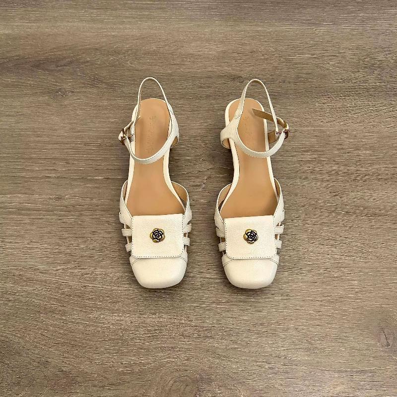 Eleganckie Sandały Damskie Letnie Buty 2025 Średni Obcas Białe Czarne Klapki Casualowe Buty na Imprezę Damskie Duży Rozmiar Obuwie