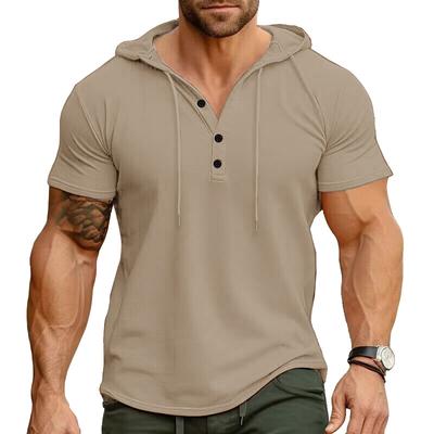 2024  Summer Brand New Mens Hood T-Shirts Short Sleeve Tshirts Men Casual Solid Color Tops Man Hoody for Male