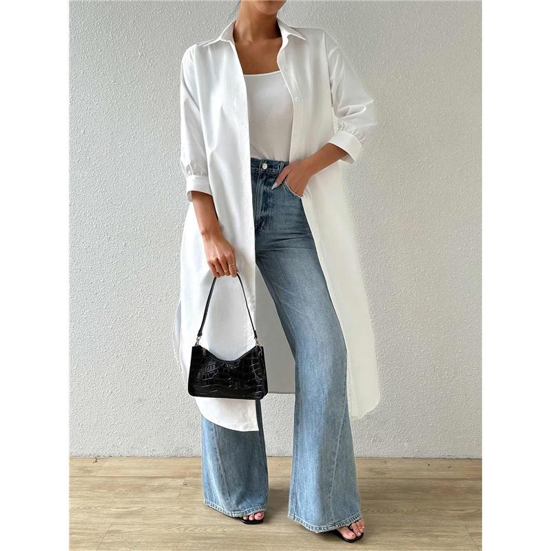 

Новый женский универсальный длинный кардиган однотонного цвета, рубашка с рукавами средней длины XL белый