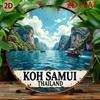 D Flat A Circular Tin Sign Featuring a Scenic View of Koh Samui Thailand Designed for a for Home Bar Or TravelThemed Decor