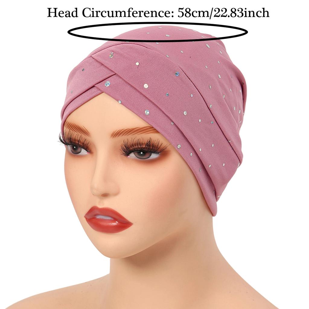 2025 New Fashion Forehead Cross Hijab Caps Hot Diamond Solid Color Turban Bonnet Muslim Ladies Head Cover