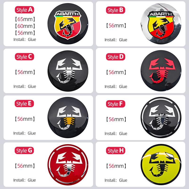 4pcs 56mm 60mm 65mm Car Wheel Center Emblem Hub Caps Stickers For 500 Punto Abarth Stilo Palio Bravo Doblo Aegea Strada