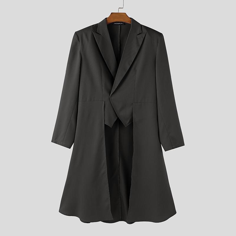 

INCERUN Men Turn-down Collar Long Sleeve Irregular High Low Splits Ruffled Thin Blazer Coats 4XL темно-серого