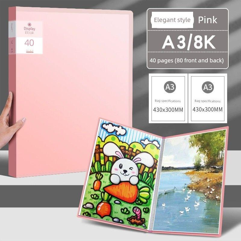 

Poster Storage Book Portfolio Folder 8K Painting 4K Painting A4 Favorites 8 Open A2 Album Kids Art Drawing Paper SAVE Award Storage Card Holder 1 Piece [A3/40 Pages] Pink