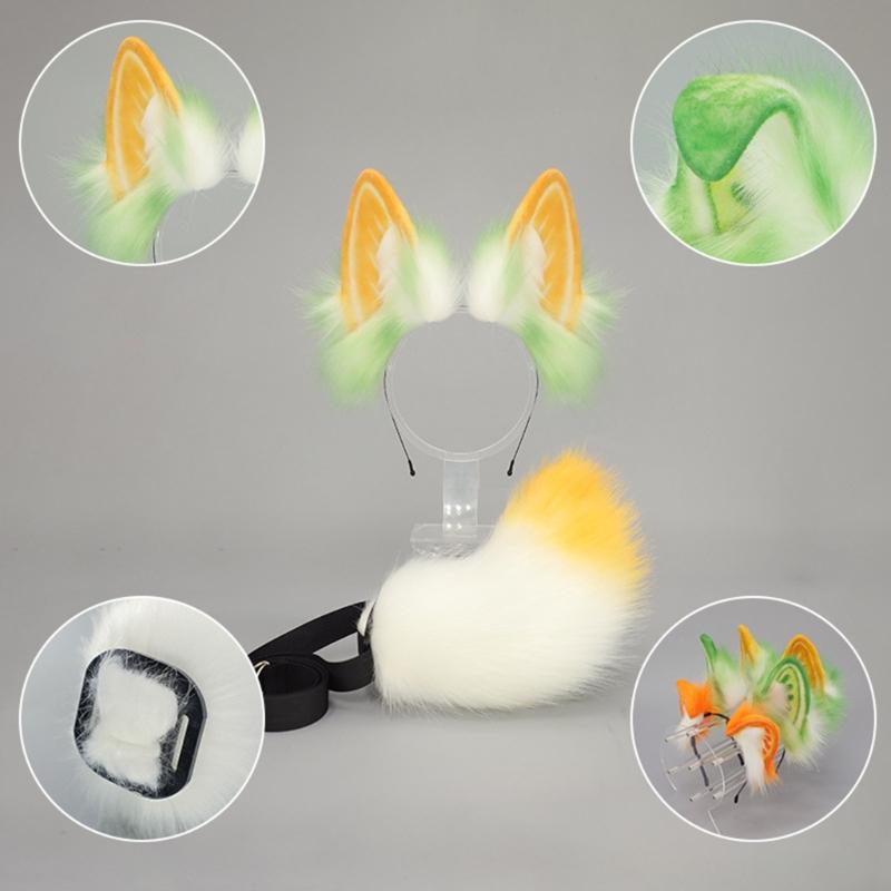 Faux Furs Bunnies Ears Headband Tail Animal Bunnies Costumes for Christmas Halloween Cosplay Party Costume Accessories