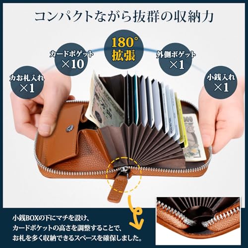 [DSDCDJ] Herren-Bifold-Geldbörse mit großem Fassungsvermögen, Fächerbörse im Akkordeon-Stil, kastenförmiges Münzfach und Außentasche, Rindsleder, RFID-Schutz