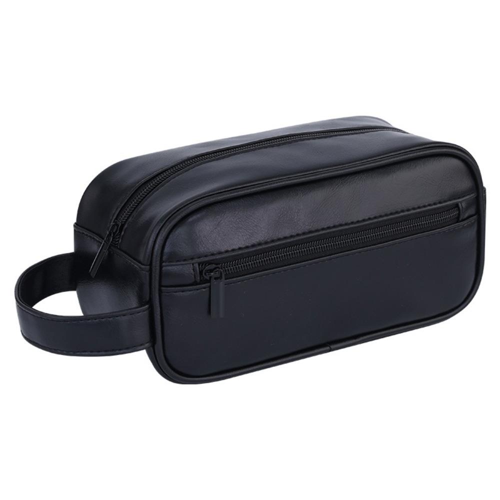 Multi Pocket Cosmetic Storage Bag Zipper Makeup Pouch Portable Men Leather Wash Bag Male