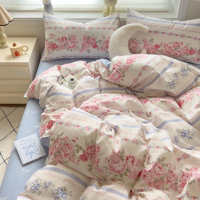 Klasse A Säuglings- und Kleinkindqualität Ins Kleiner Frischer Verdickter Abgeriebener Vier-Teile-Satz Hautfreundliche Laken Gewaschene Baumwolle Bettbezug Schlafsaal 3-teiliges Set