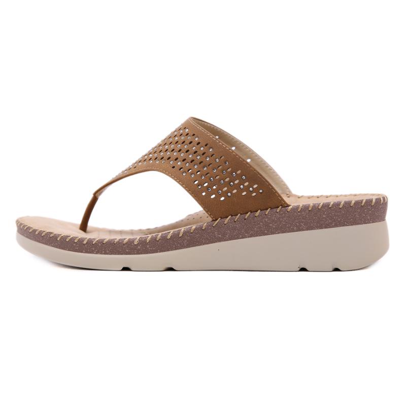 European And American Slippers Wedge Rhinestone Laser Flip-Flops Breathable Hollow Comfortable And Fashionable Flat Bottom