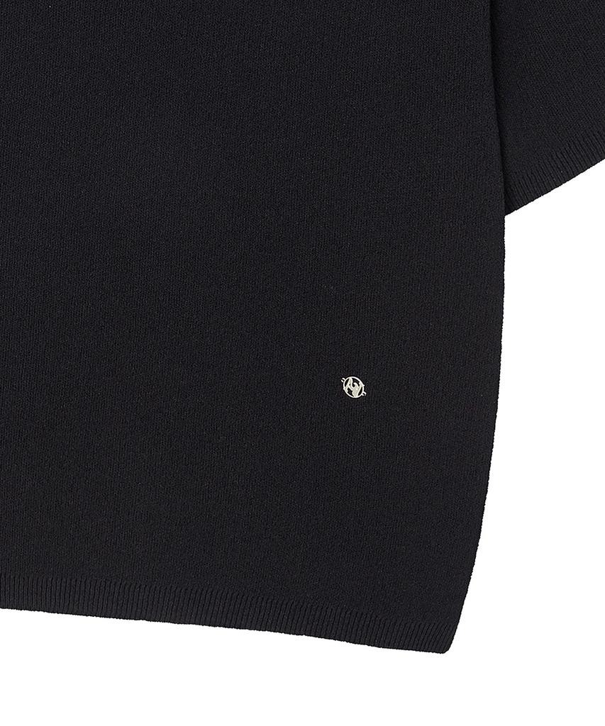 BEYOND CLOSET [Collection Line] Weaving Collar Detail Cotton Knit Black