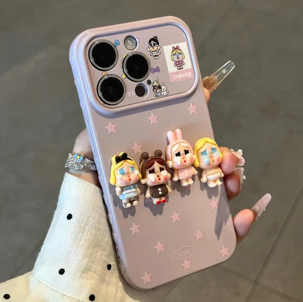 Cute 3D Crying Doll Heart Window Case for iPhone 17/16/15 Pro Max