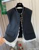 Women Lace Patchwork Vest Korean O Neck Casual Sleeveless Jackets Female Loose Waistcoat Vintage Chic  Women Clothing