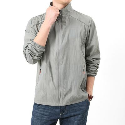 Men Quick Drying Breathable Jacket Stand Collar Long Sleeve Pockets Zipper Placket Solid Color Outdoor Fishing Sport Outwear