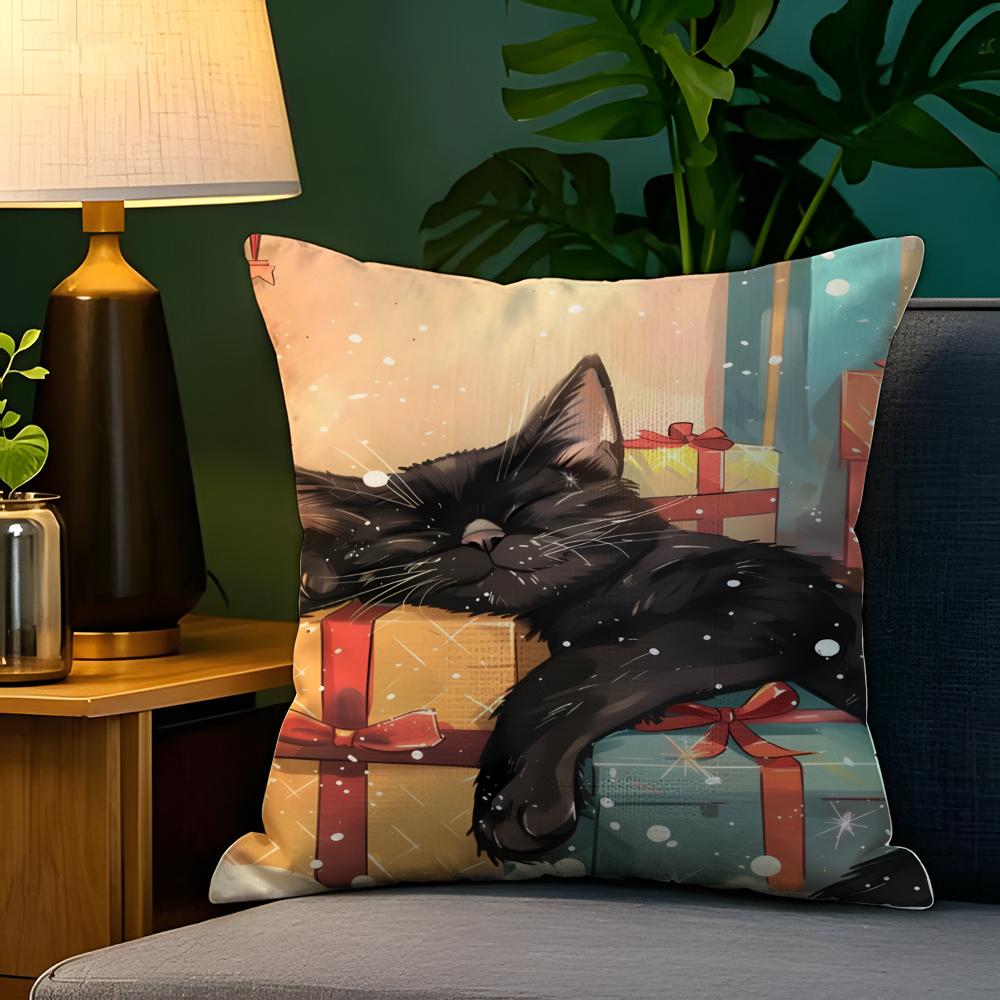 Funny Cute Christmas Cats Pillow Case Natural Linen Pillow Case DoubleSided Decor Sofa Pillowcase Home Decor