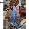 The Latest 2025 Women's Sundress V-Neck Short Sleeve Floral Print A-Line Dress