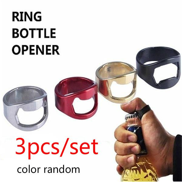 3 Pcs/set Stainless Steel Creative Versatile Cool Finger Ring Bottle Opener Bar Beer Tools(color Random)