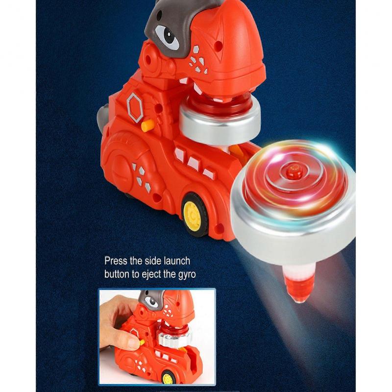 Dinosaur Car Toy Luminous Colorful Lights Multifunctional Dinosaur Truck Toy with Spinning Top for Children - Red