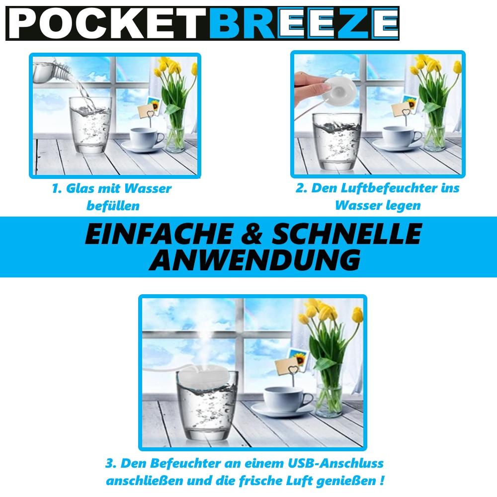 POCKETBREEZE USB Mini Luftfukter Diffuser Ultralydforstøver Luftfukter