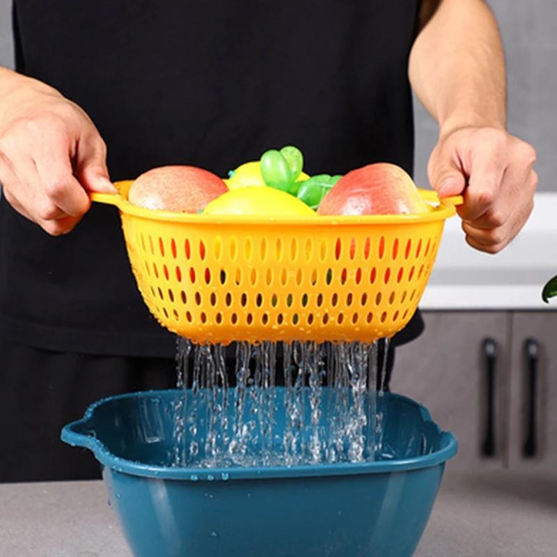 8pcs/6pcs/set Sink Drain Kitchen Double-layer Drain Baskets Vegetable Washing Box Basket Wash Basin Fruit Drainer Basket Kitchen  Storage Box
