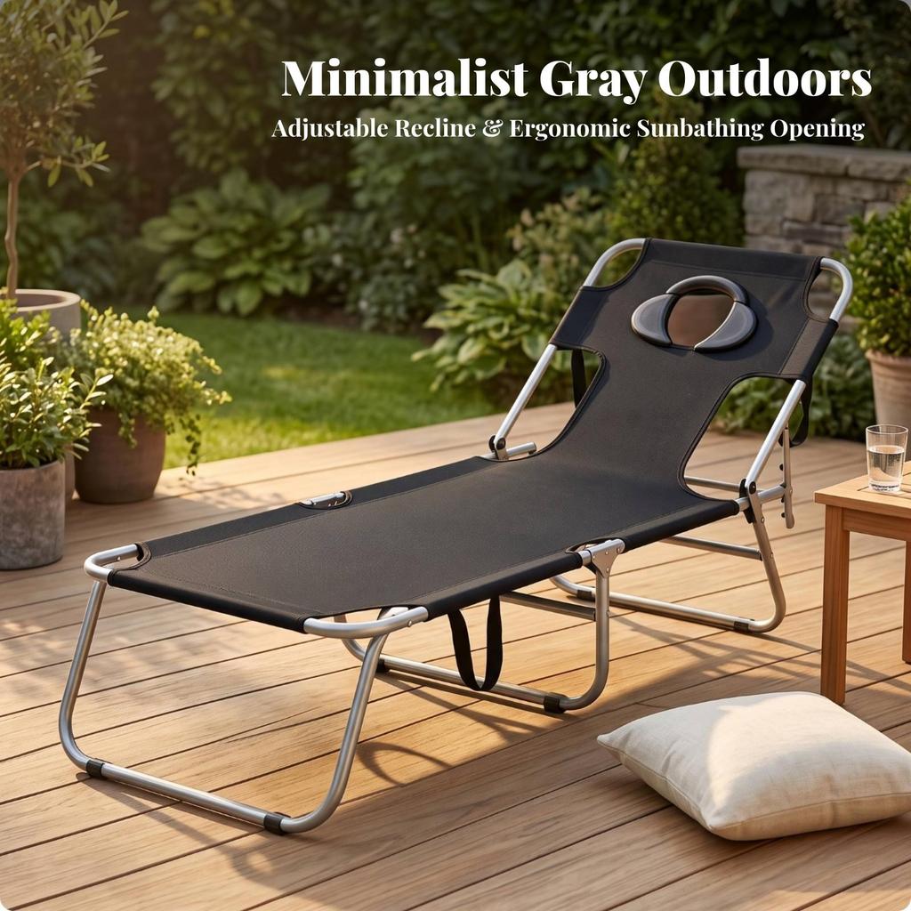 Comfortable Folding Sunbathing Lounger | Adjustable FourPosition Backrest, Outdoor with