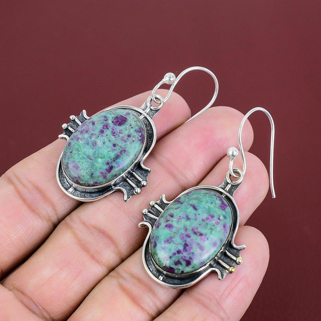 Rubin Fuchsit Ohrringe Echte Edelstein Ohrringe 925 Sterling Silber Ohrringe Eleganter Schmuck Handgefertigte Ohrringe Geschenke für Frauen Silberschmuck