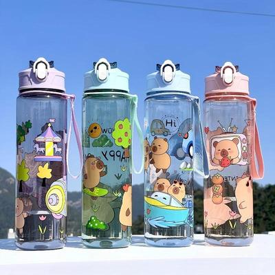 800ML Dětský hrneček s pítkem Kreativní kreslený hrneček se slámkami Nepropustná láhev na vodu Venkovní velká kapacita Přenosný dětský plastový hrnek na vodu