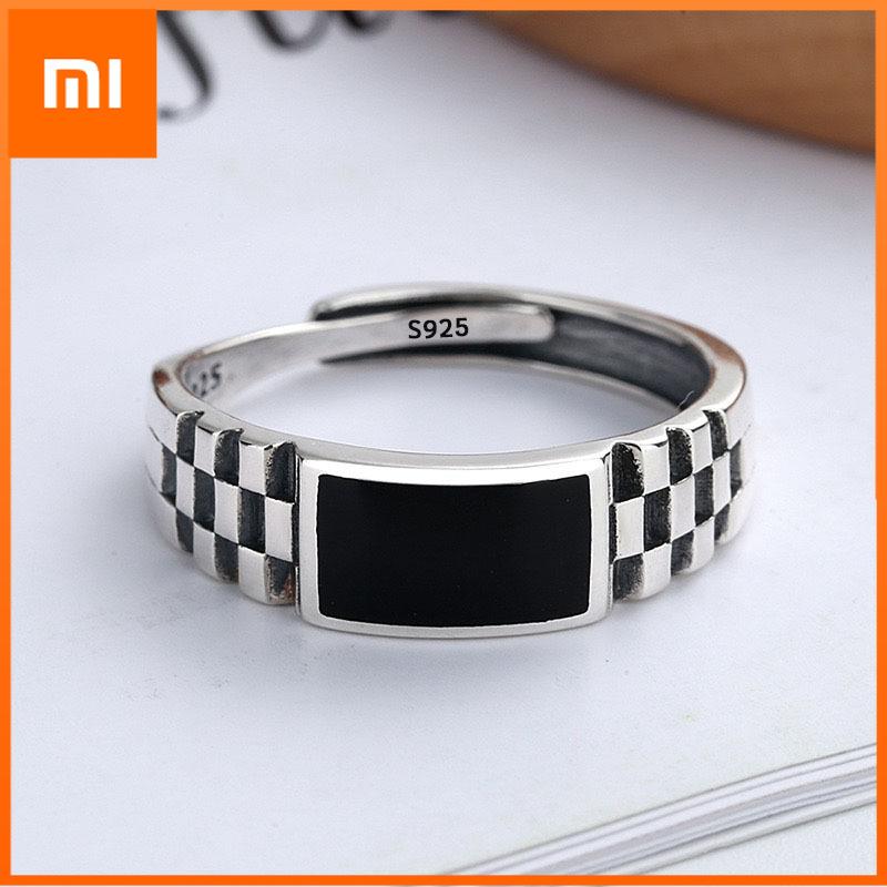 Xiaomi 925 Sterling Silver Rings for Women Couple Minimalist Handmade Simple Retro Black Ring Fine Jewelry Gift Prevent Allergy