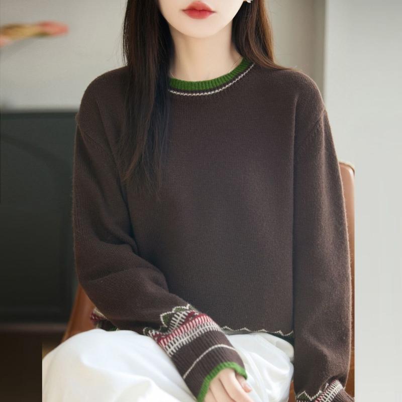 Maglione da Donna Autunno Inverno Pullover Ispessito Caldo Lavorato a Maglia a Righe Girocollo Strato Base Elasticizzato Manica Lunga Maglione Oversize Top