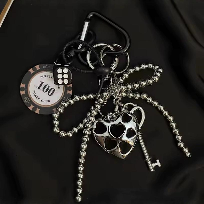 new product lovers silvery love heart chip Backpack pendant bowknot beads Key Chain decoration
