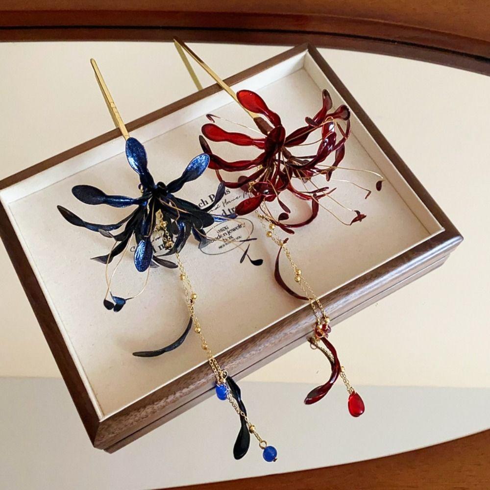 Red Spider Lily Tassel Hairpin Creative High-end and Elegant Woman Hairpin Ancient-style Hanfu Hundred Fashionable Accessories