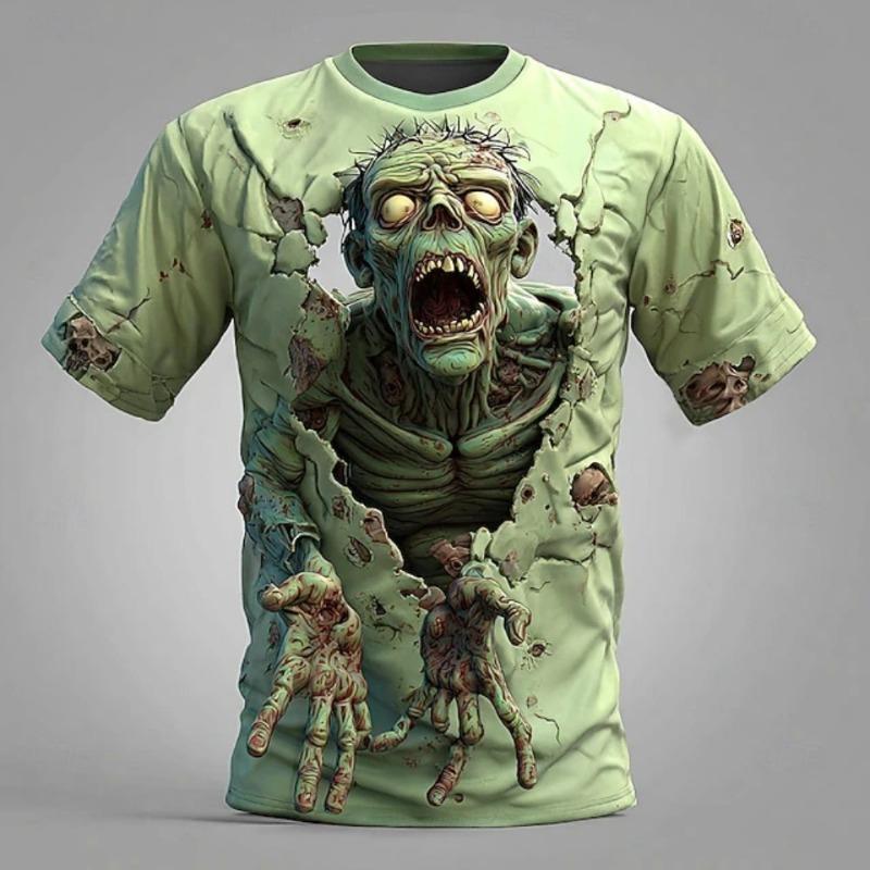 Fun Skull Zombie Horror Patte 3DPatte Sport Quickdry Breatha Men's T-Shirt Outdoor Street Cosplay Parent-child Clothing Summer