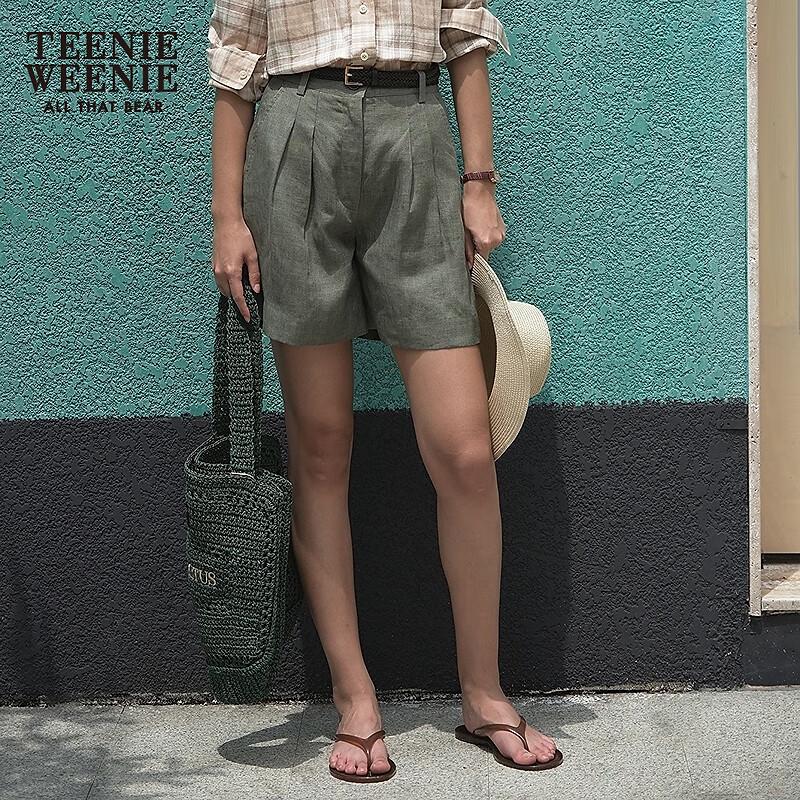 Teenie Weenie Women's Linen Blend Casual Wide-Leg Shorts