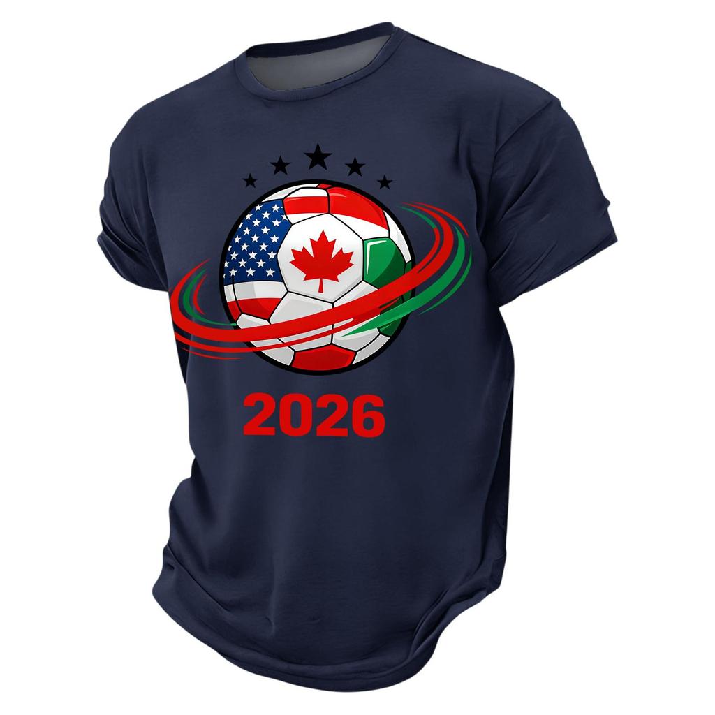 Men’s Short Sleeve Crew Neck TShirt 2026 Soccer Ball Print with Flags Graphic Casual Fit Top
