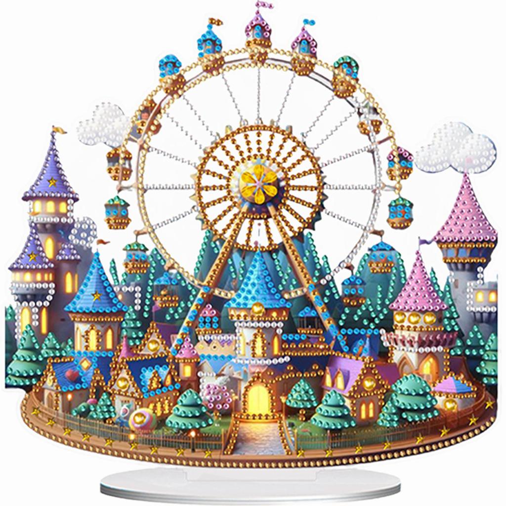 Kits de Ornamentos de Pintura de Diamante 2D Acrílico Impressão Plana Castelo Roda Gigante DIY Mesa 5D DIY Arte de Diamante Decorações de Mesa