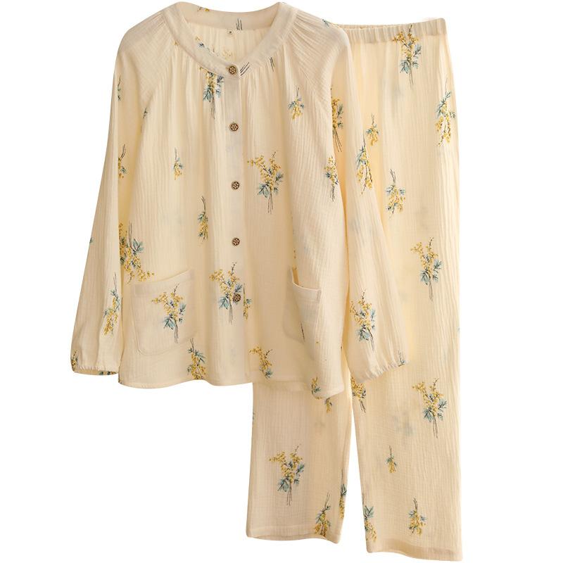 Women's Lightweight 100% Cotton Loungewear Set: Long-Sleeve Casual Printed Cardigan + Pants, Women's Pajamas, $69