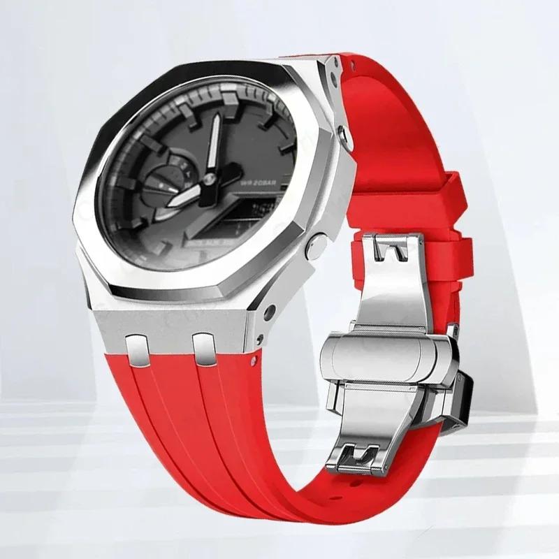 Mod-kit för Casioak GA2100 GA2110 Metallfodral Bezel Gummiarmband För Casioak GAB2100 2110 Modifieringssats Fodral Med Skruvkorrigering