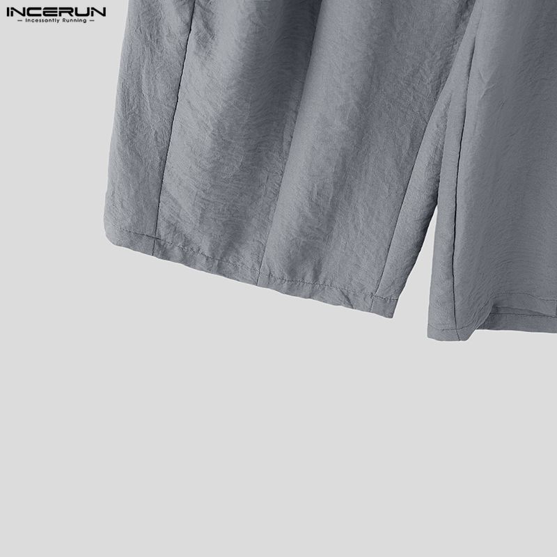 INCERUN Men Drawstring Elastic Waist Flimsy Drapey Casual Long Wide Leg Pants Trousers