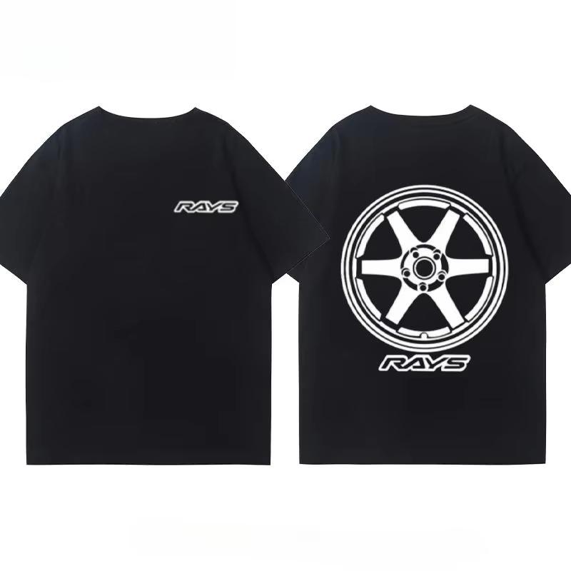 Japanese RAYS Wheel Rim TE37 Wheel Hub Modified Car Short Sleeve Mens and Womens Summer Cotton Versatile T Shirt Tide Ins