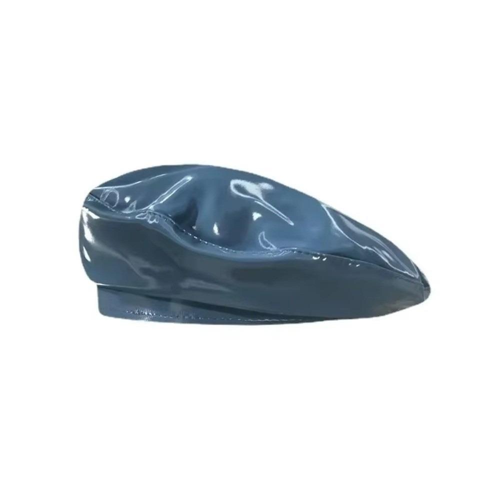 

Versatile Patent Leather Beret Retro Glossy Leather Beret PU Leather Beret for Men and Women синій